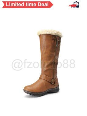 Knee High Winter Boots Faux Fur Lined Block Heel Side Zip Round Toe